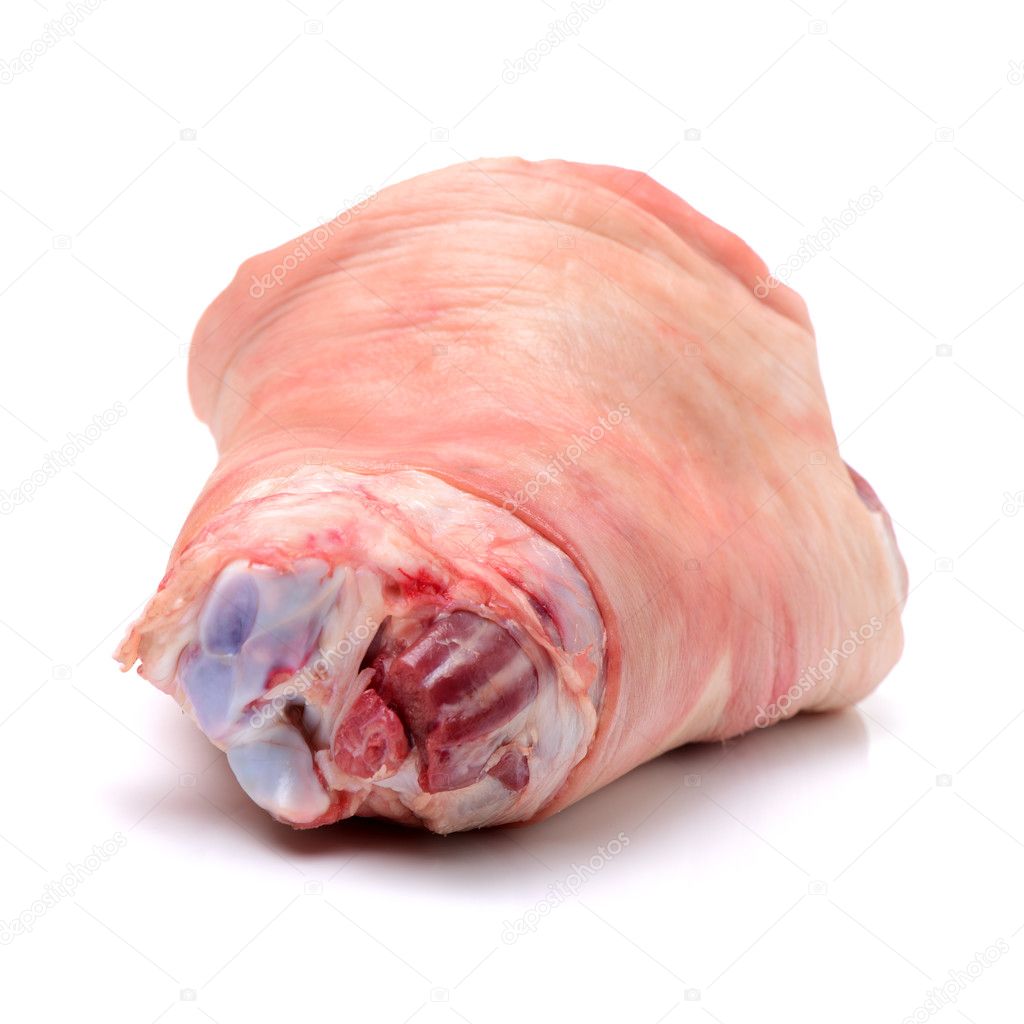 Pork thigh with skin isolated on white abckground
