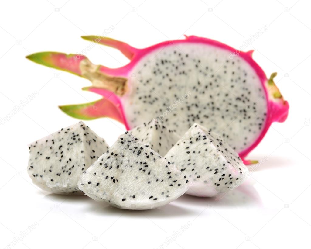 Dragon fruit portions on white