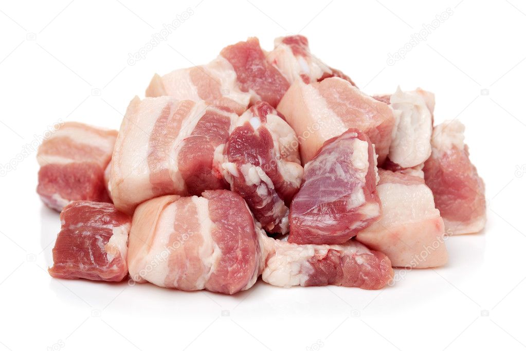 Pork belly chunks on white