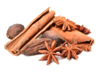 Beyaz arka plan üzerinde çeşitli baharatlar