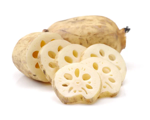 Lotus root op de witte — Stockfoto