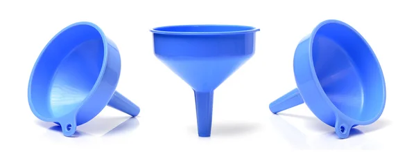 Blue plastic funnels — Stock Photo, Image