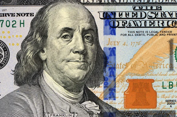 Macro close up of Ben Franklin's face — Stock Photo, Image