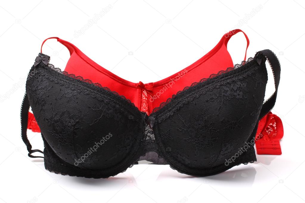 Black and red silky bras