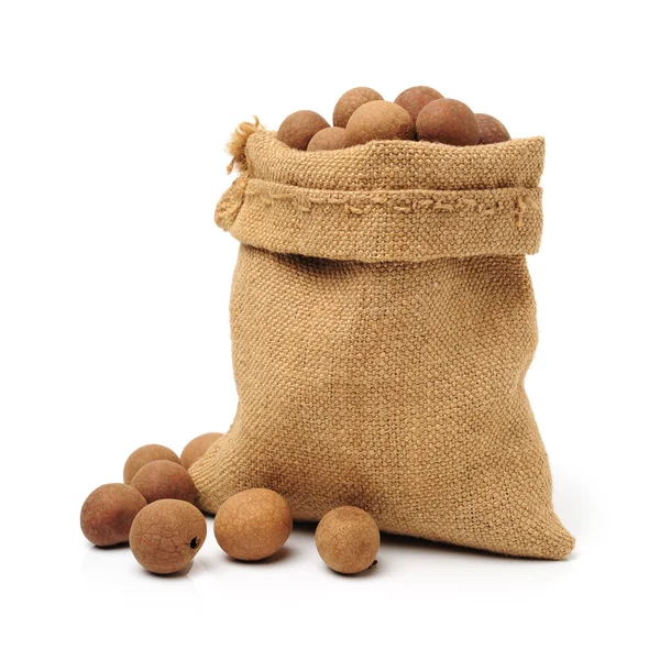 Macadamia fıstığı Tekstil çanta içinde — Stok fotoğraf