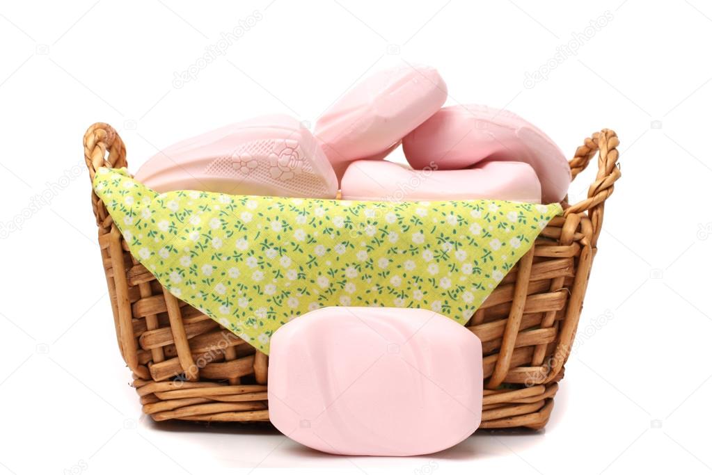 Pink soap in the basket