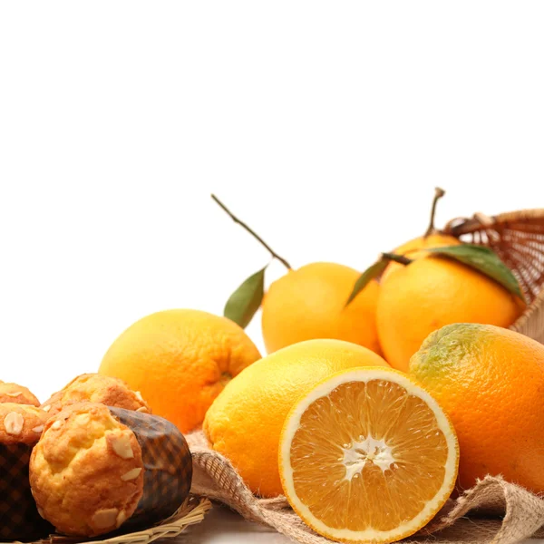 Fresh juicy oranges with leafs — Stock Photo, Image