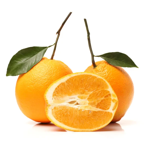 Свіжі соковиті апельсини з листям — стокове фото