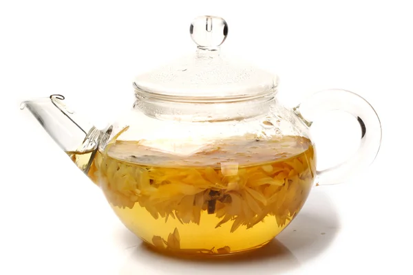 Teapot with chrysanthemum — Stock Photo, Image