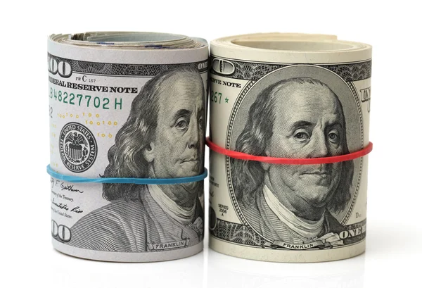 Hundred dollar bills on white — Stock Photo, Image