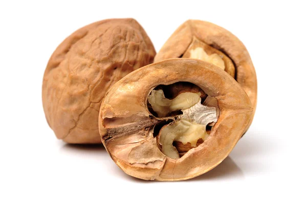 Three walnuts on white — Stock Photo, Image