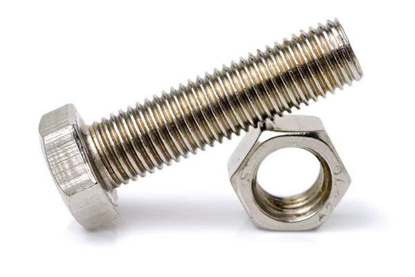 Bolt and nut on white — Stock Photo, Image