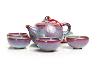 Mavi çaydanlık ve teacups