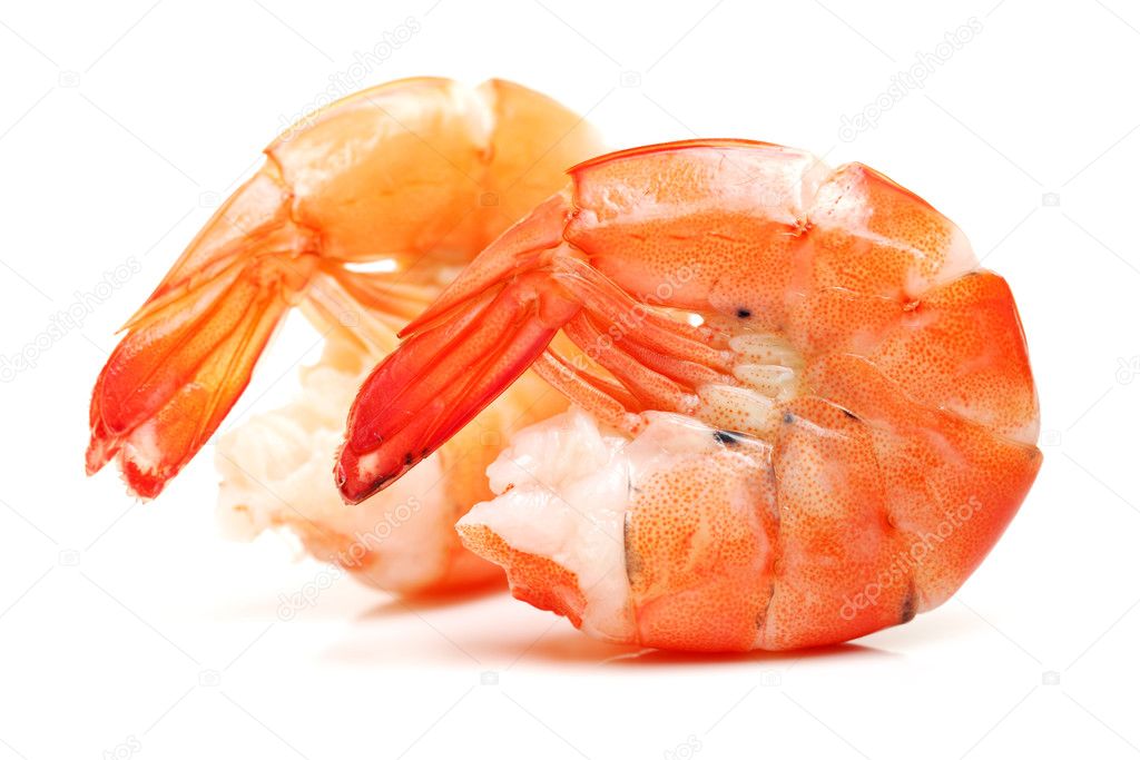 Delicious shrimps on a white