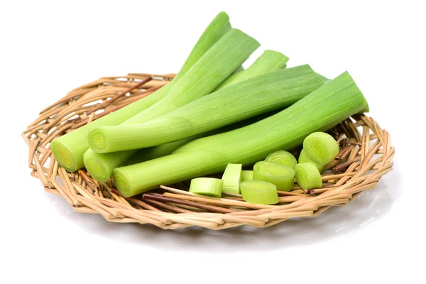 Green Onions in basket on white — Stock Photo, Image