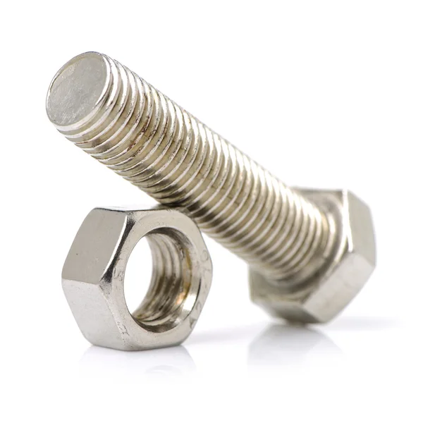 Bolt and nut on white — Stock Photo, Image