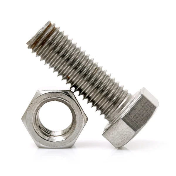 Bolt and nut on white — Stock Photo, Image