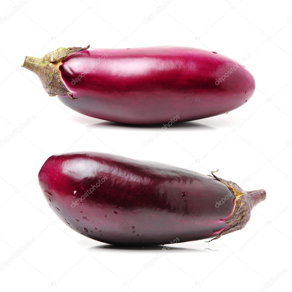 whole eggplants on white
