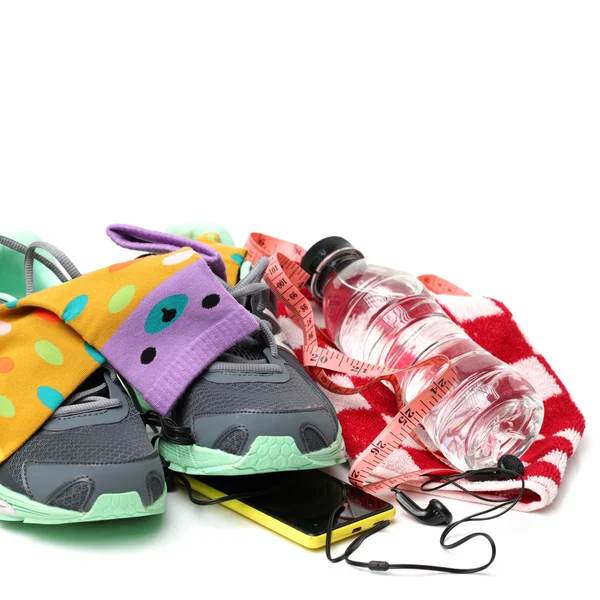 Sport shoes and gym accessories — Stock Photo, Image