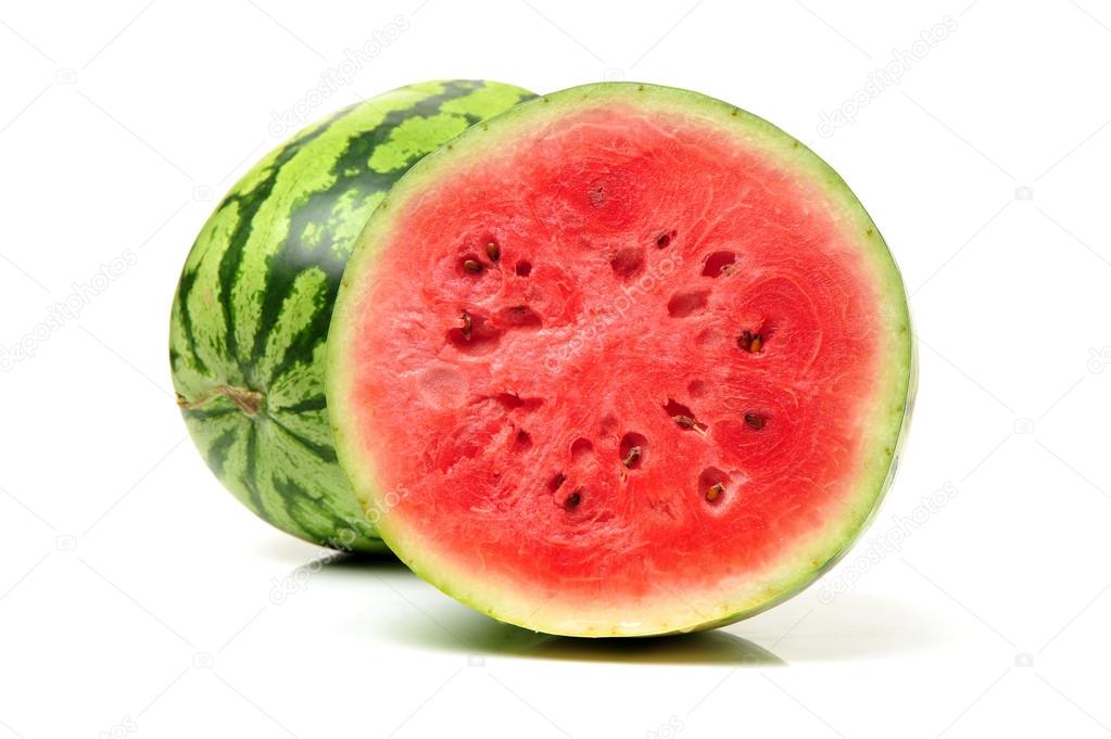 Whole and sliced watermelons
