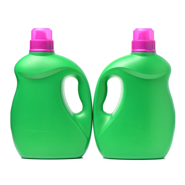 Contenitori detergenti in plastica verde — Foto Stock