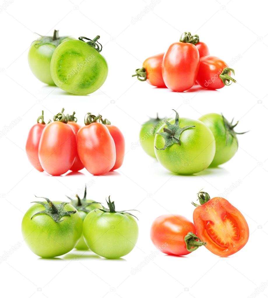 Set of fresh red and green tomatoes