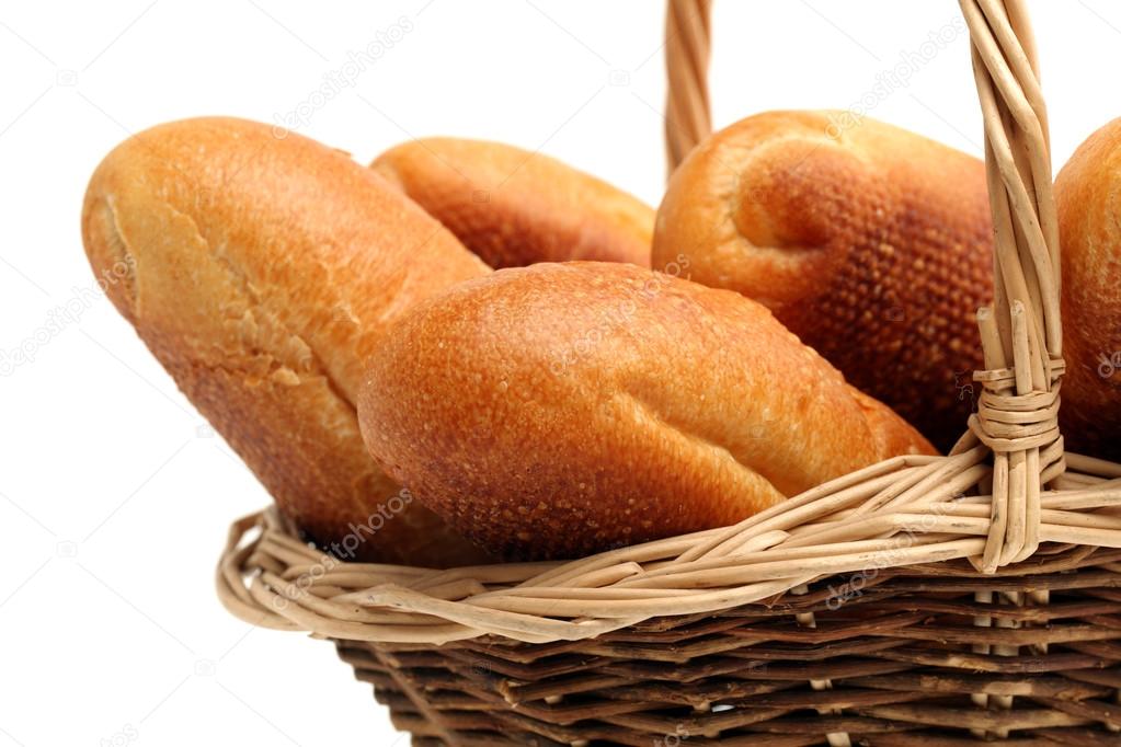 Fresh bread in straw basket
