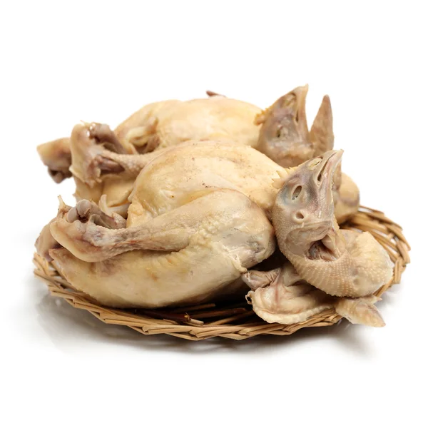 Two raw chickens on straw plate — Stock Photo, Image