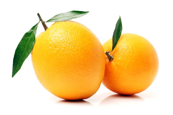 Twee verse citroenen met groene bladeren — Stockfoto