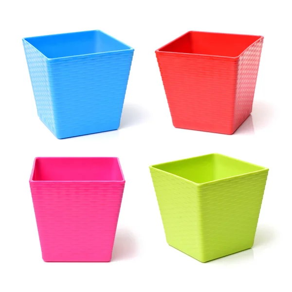 Colorful plastic flowerpots — Stock Photo, Image