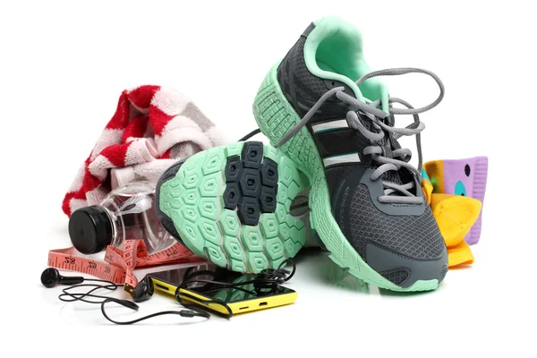 Sport shoes and gym accessories — Stock Photo, Image