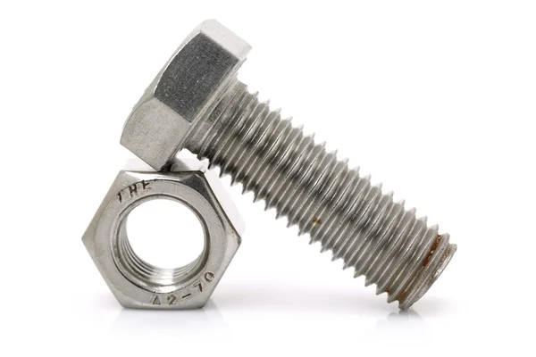 Glossy bolt with nut — Stock Photo, Image