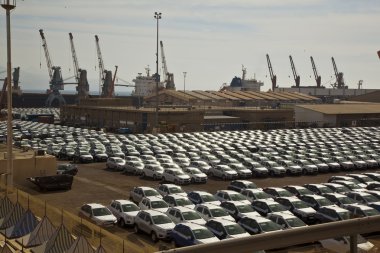 yeni araçların liman dizilmiş