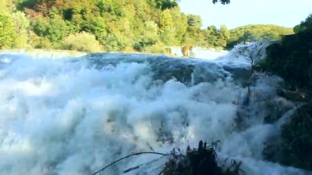 Waterfall in Krka National Park is one of the Croatian nature River — Stock Video