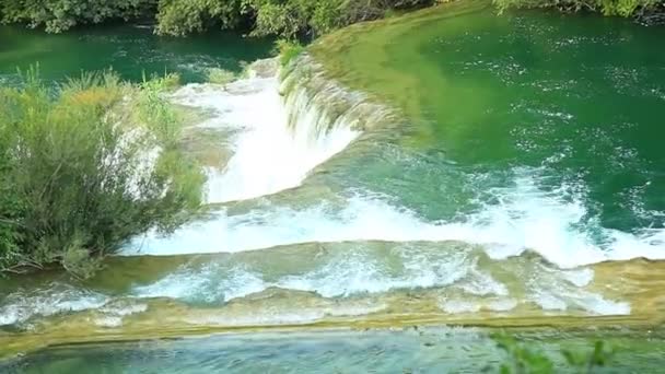 Waterfall in Krka National Park is one of the Croatian nature River — Stock Video