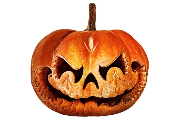 Ruttnande, skrämmande Halloween pumpa isolerade som liknar en kinesisk drake huvud, på svart — Stockfoto