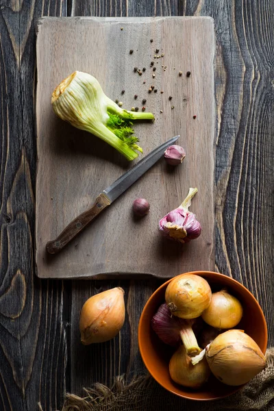 Rezene, sarımsak ve soğan — Stok fotoğraf