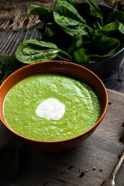 Grüne Spinatsuppe — Stockfoto