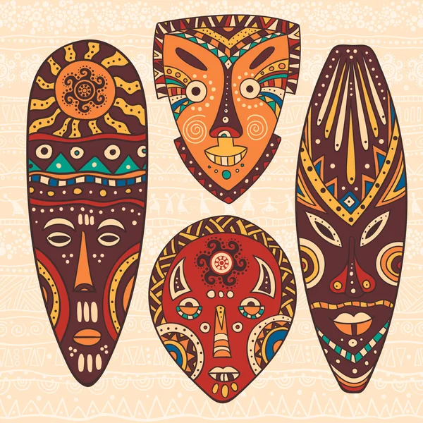 Conjunto de quatro máscaras africanas —  Vetores de Stock