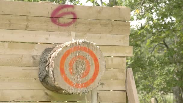 An axe throwing contest happening — Stock Video