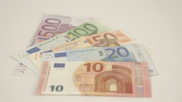 Five Euro bills totalling to 680 Euro bill — Stock Video