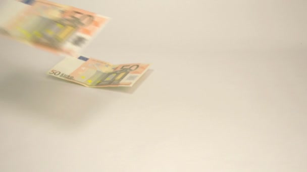 Sete notas de 50 euros caindo — Vídeo de Stock