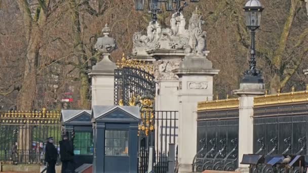 De poort en de bewakers op de Buckingham Palace — Stockvideo