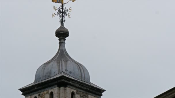 De windvaan op de top van de toren — Stockvideo