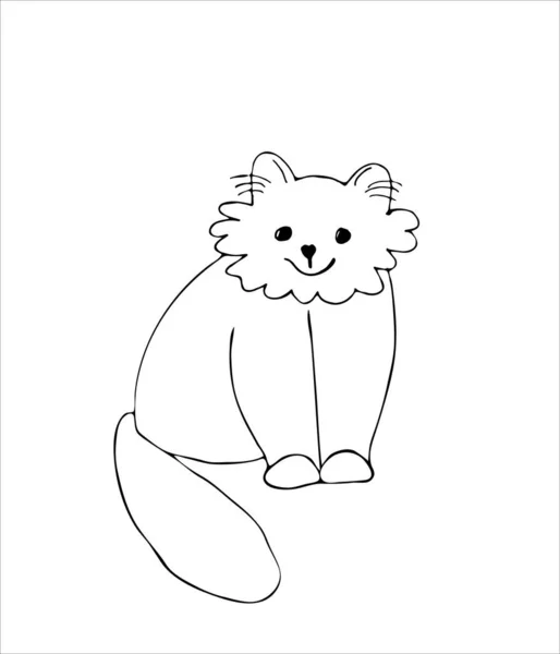 Kitty, drawings for children. Emotions. The original version. Doodle. Black and white image. Minimalism. — Stock Vector