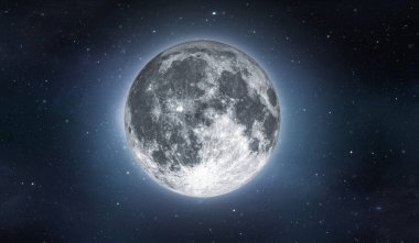 Full moon on sky with stars. Image in high resolution. Bright lunar satelite. 3D rendering. clipart