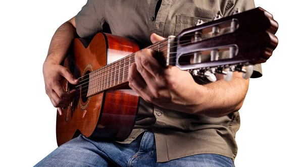 Guitarrista Clássico Pisolated Branco Músico Masculino Toca Guitarra Clássica Beautifull — Fotografia de Stock