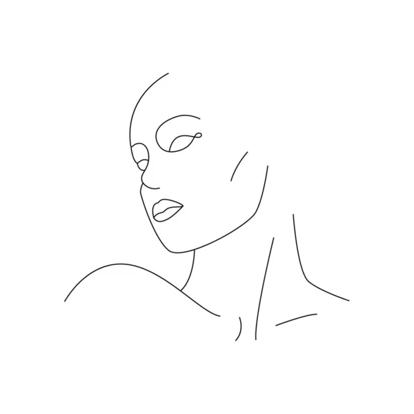 Одна линия абстрактный рисунок лица. Простой непрерывный женский портрет в стиле минимализма, модный плакат-эскиз. Векторная иллюстрация — стоковый вектор