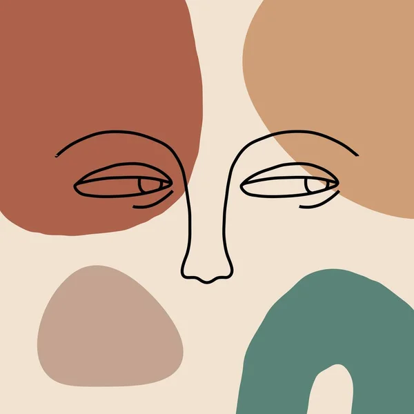 Soyut kadın çizgisi yüzü. Devamlı kadın avatarı, minimalist kız portresi, modern sanat posteri. Vektör illüstrasyonu — Stok Vektör