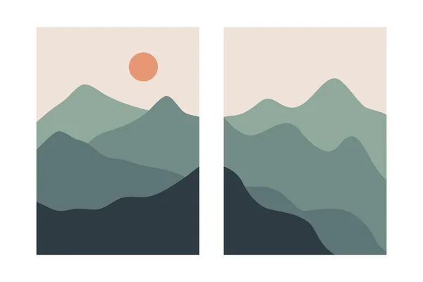 Carteles de paisaje abstracto. fondos de pantalla de montaña collage boho para la decoración, estilo japonés de arte contemporáneo. Ilustración vectorial — Archivo Imágenes Vectoriales